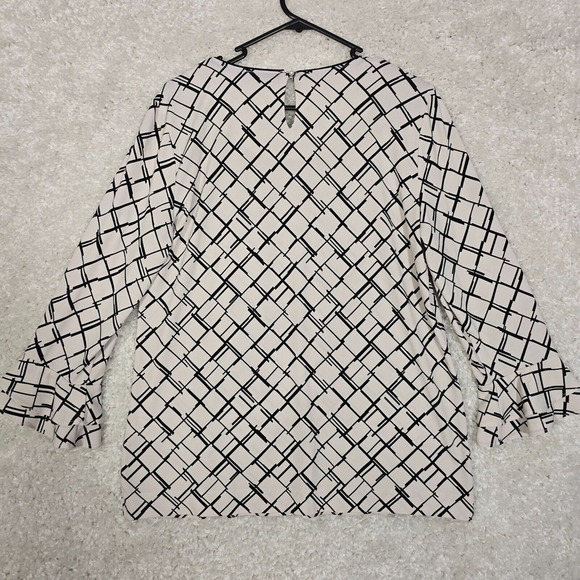 Karl Lagerfeld Womens Long Sleeve Blouse Size Medium White Black Check Career - Picture 8 of 12